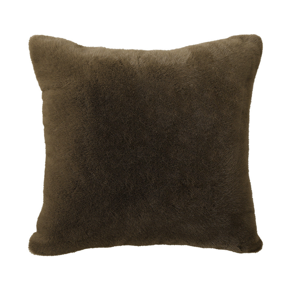 Square plush decorative cushion with microfiber faux fur surface and concealed zipper