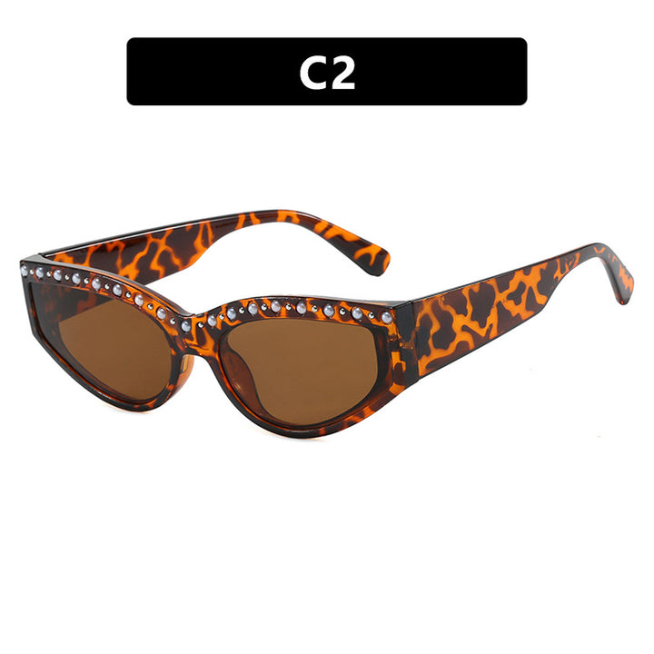 Women's Cat-Eye Sunglasses with Sparkling Rhinestone Accents and Animal Pattern Kalsten
