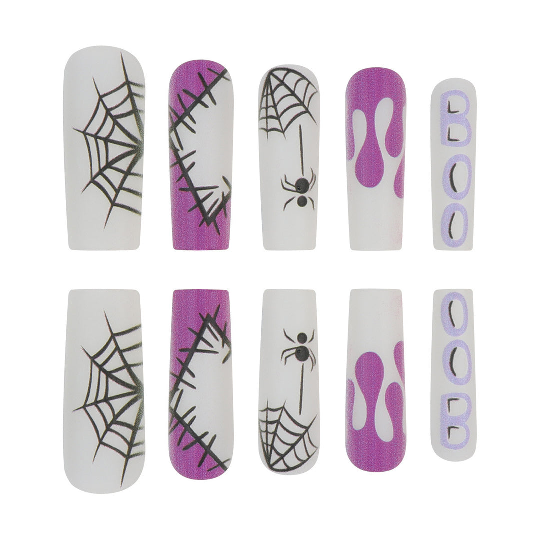 Halloween-Themed Long Press-On Nails with Spider and Drip Design Kalsten