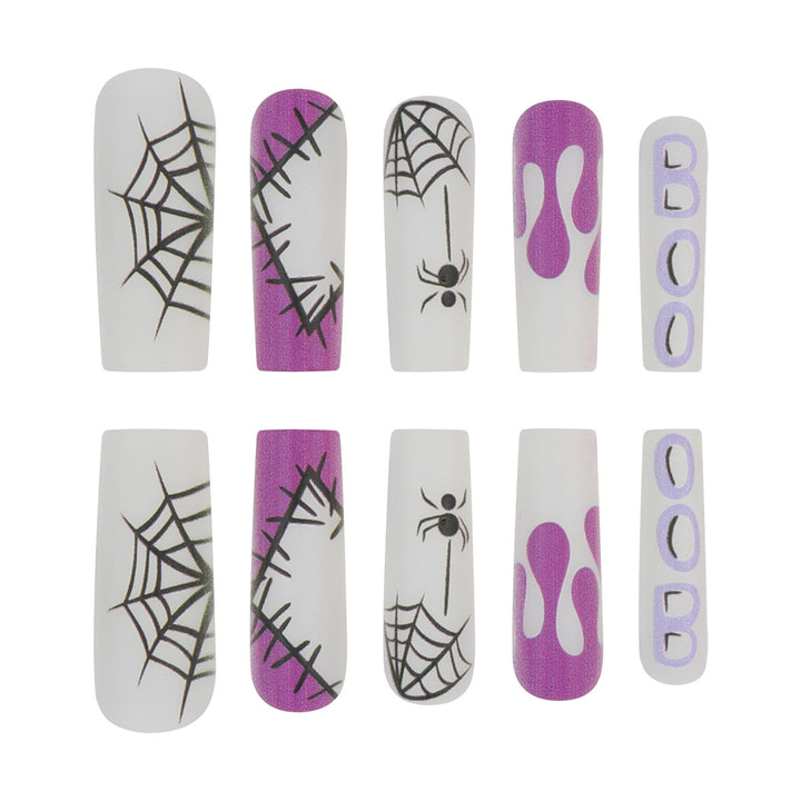 Halloween-Themed Long Press-On Nails with Spider and Drip Design Kalsten