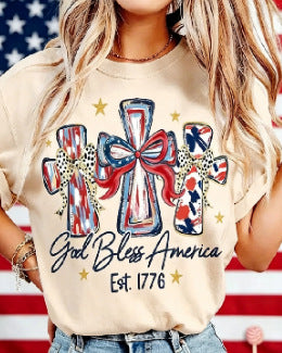 Women's nan patriotic graphic cotton tee with cross ribbon print Kalsten
