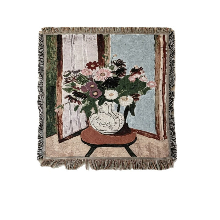Artistic Floral Design Tapestry Throw Blanket