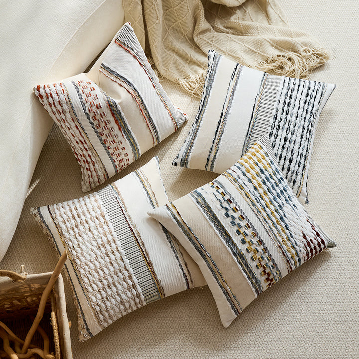 Handwoven Textured Square Throw Pillow Cover with Tufted Loop Stripes