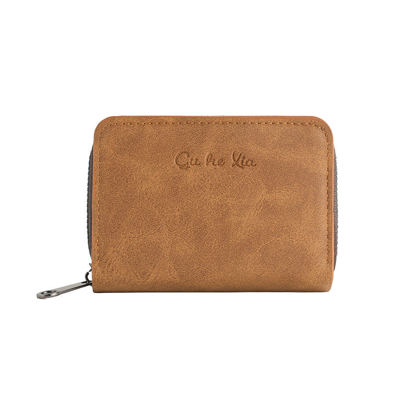 Compact Zippered Genuine Leather Wallet