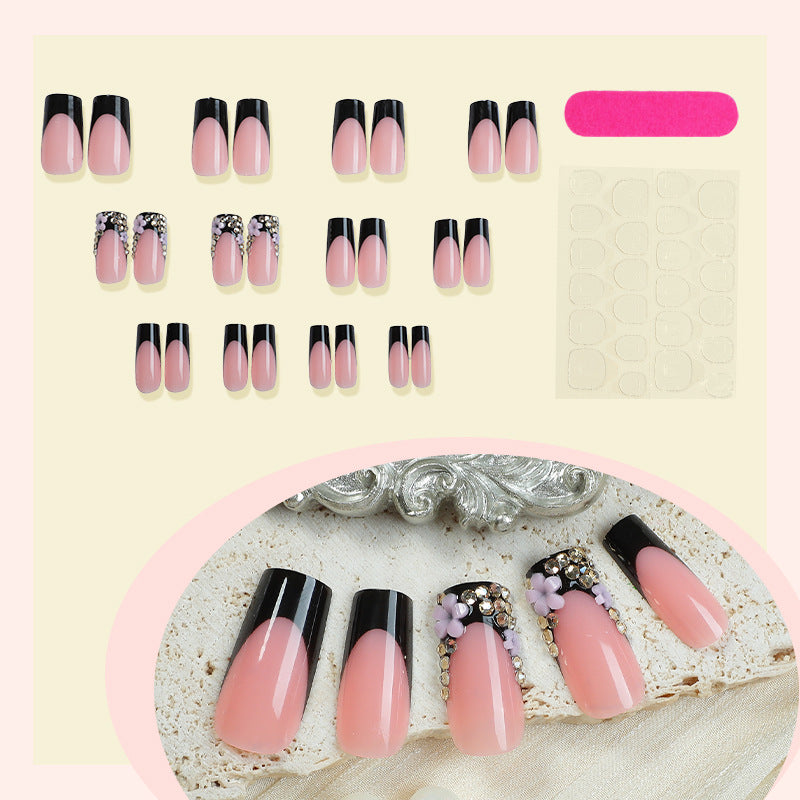 Elegant Press-On Nail Set with Rhinestone and Glossy Accents Kalsten