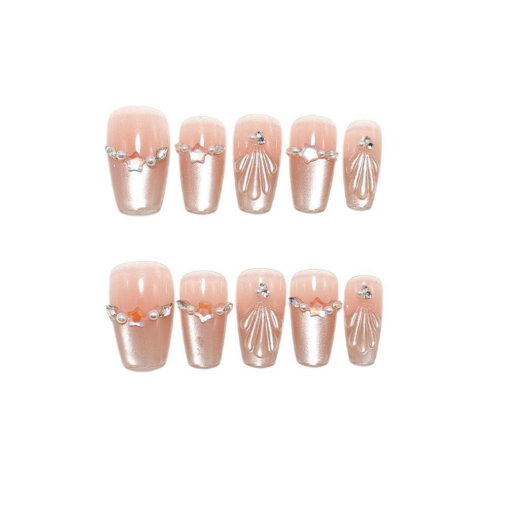 Elegant artificial nails with pearl and rhinestone embellishments Kalsten