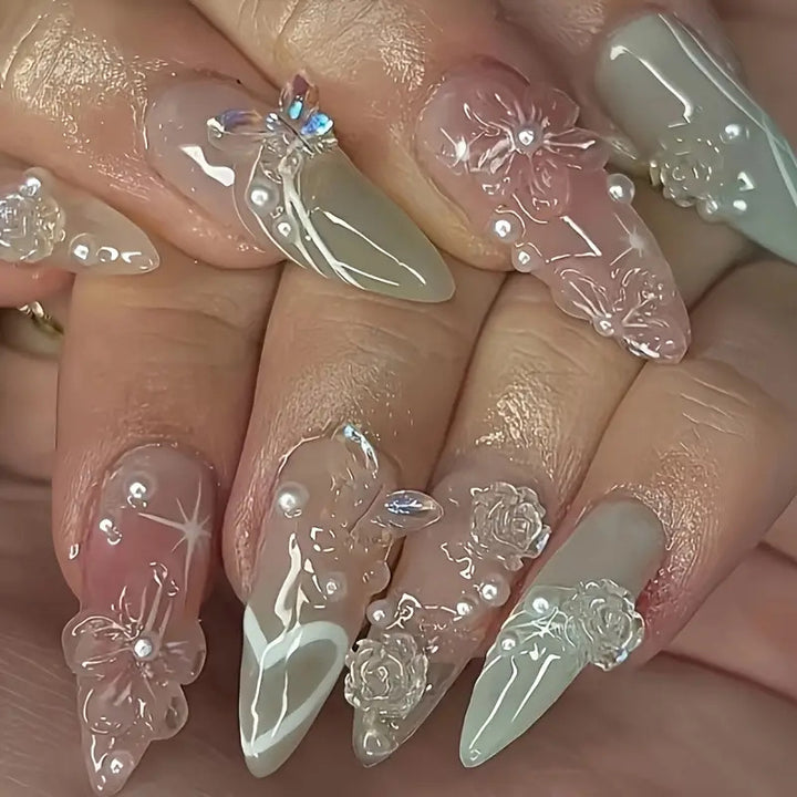 Artistic 3D Floral Acrylic Press-On Nails Kalsten