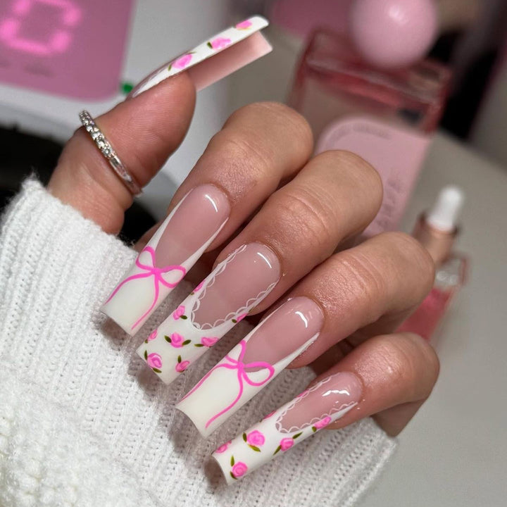 Floral Bow-Embellished Press-On Nail Set Kalsten