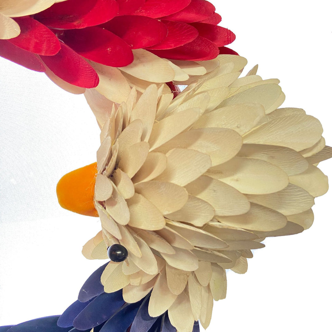 Unisex handmade decorative door wreath with eagle head and star appliqués made of wood Kalsten