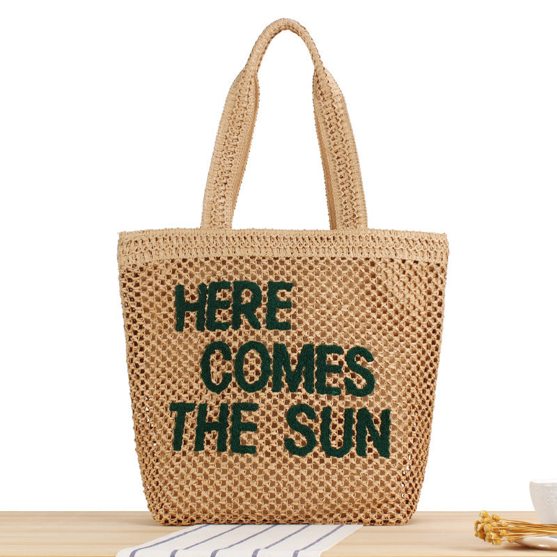 Hand-knotted basket bag with colorful lettering Kalsten