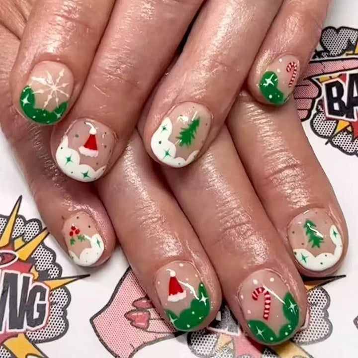 Artificial nail set with Christmas motifs and glitter accents Kalsten