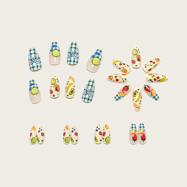Artificial nails with fruity and checkered design Kalsten