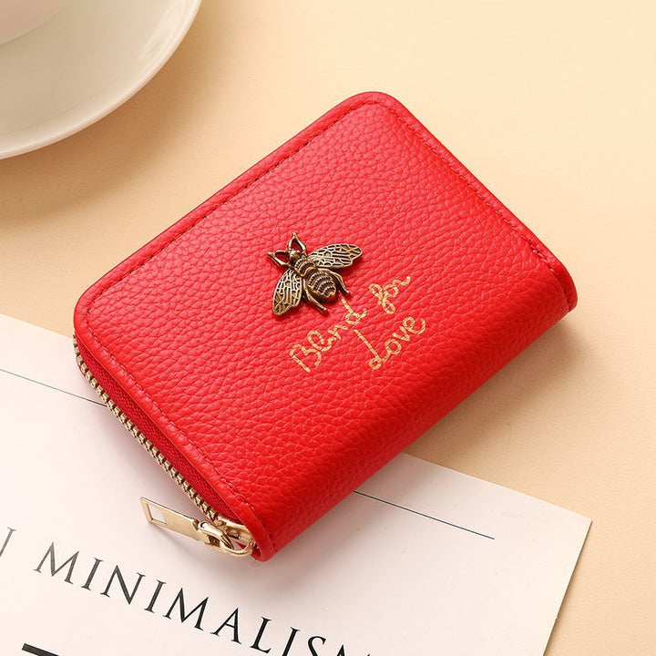 Designer Bee-Embellished Leather Zip-around Wallet Kalsten