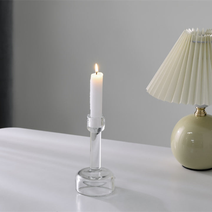 Minimalist Clear Glass Taper Candle Holder Pair with Weighted Base Kalsten