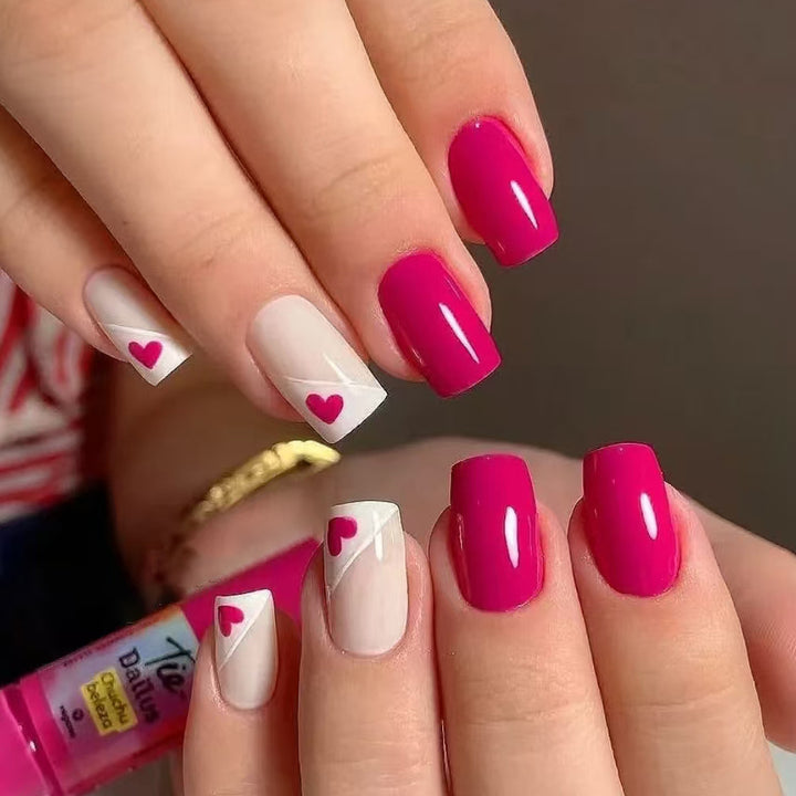 Heart-Embellished Press-On Nail Art Kalsten