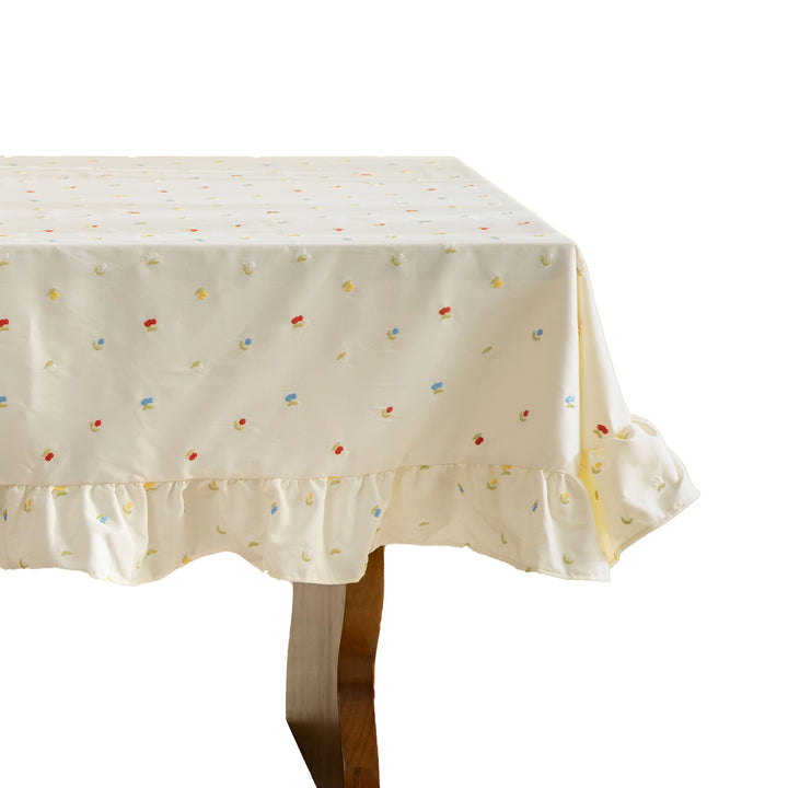 Tablecloth with embroidered mini flower pattern and ruffled edge Kalsten