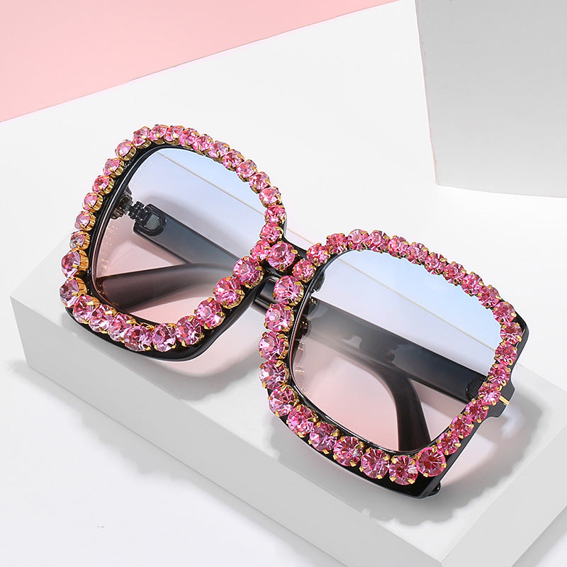 Glamorous Rhinestone-Embellished Oversized Sunglasses Kalsten