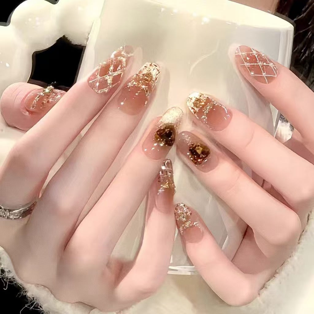 Artistic Press-On Nail Design Set with Heart and Geometric Patterns Kalsten