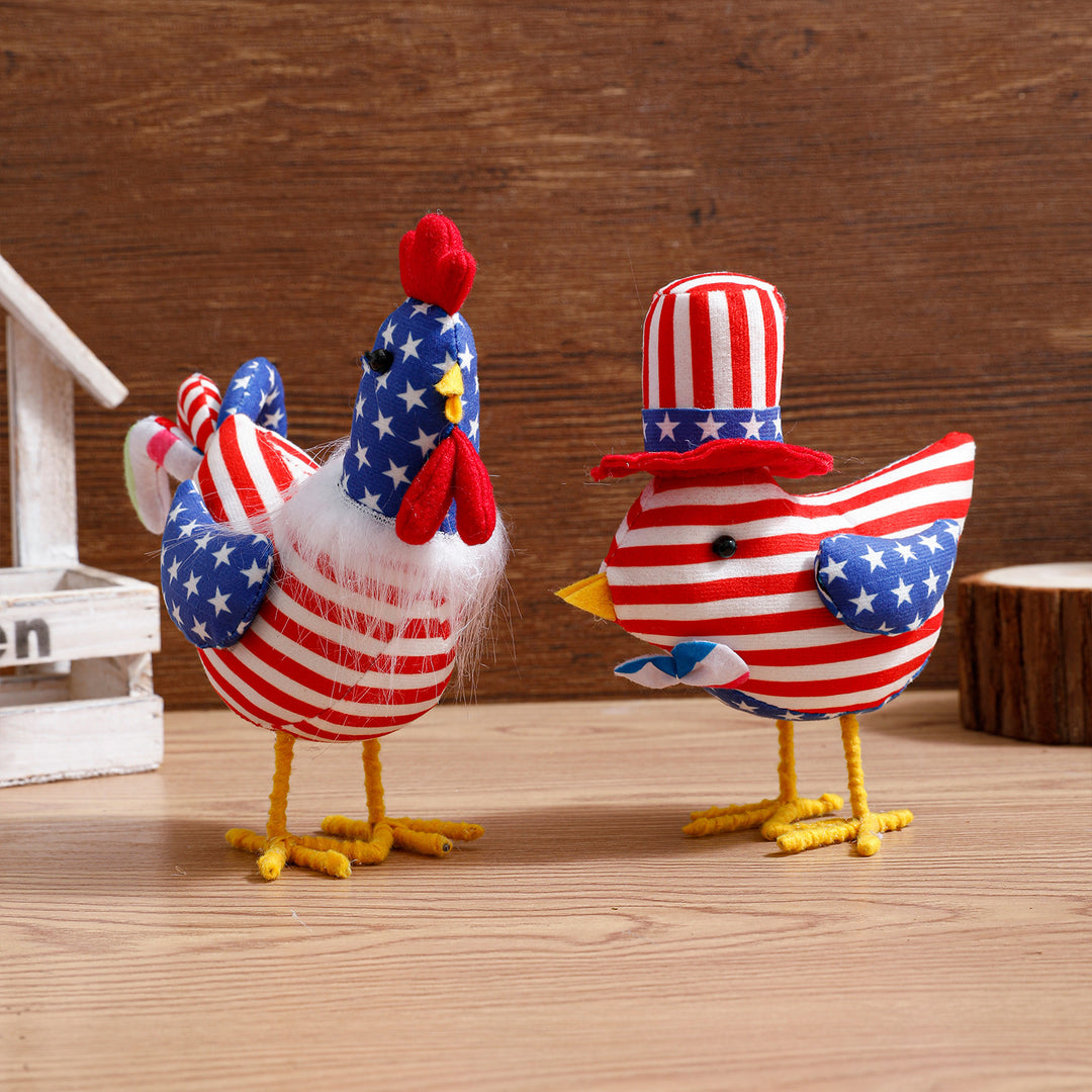 Unisex standing fabric figure rooster with padded stuffing and star stripe pattern Kalsten