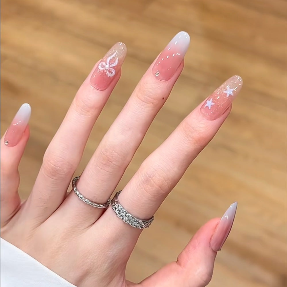 Artistic Press-On Nail Set with Floral and Glossy Accents Kalsten