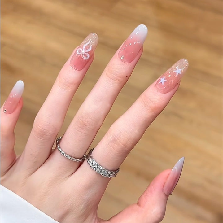 Artistic Press-On Nail Set with Floral and Glossy Accents Kalsten