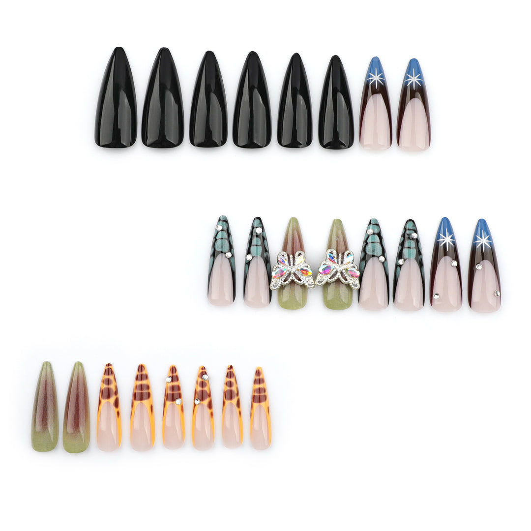 Artful nail extensions with elegant designs and glitter Kalsten