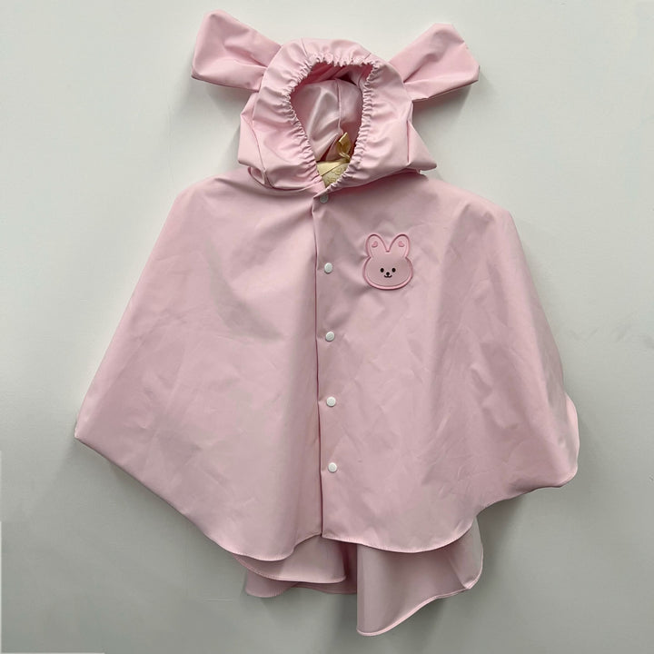 Kids Waterproof Hooded Rain Poncho with Bunny Ear Hood and Snap Front