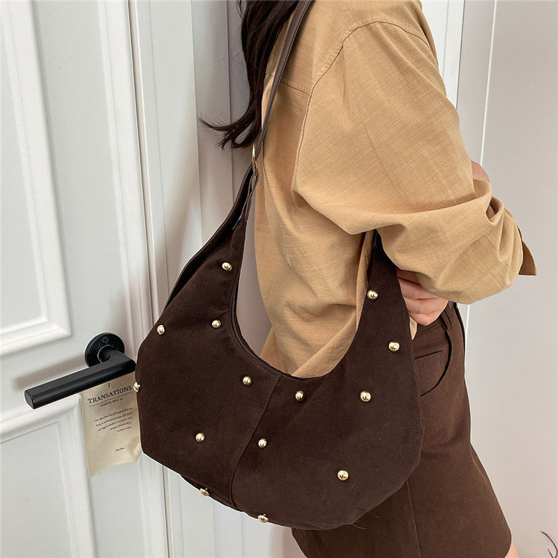 WoTextured Suede Hobo Bag with Decorative Studs Kalsten