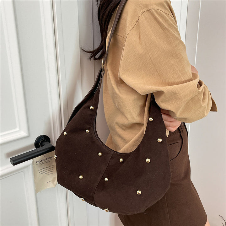 WoTextured Suede Hobo Bag with Decorative Studs Kalsten