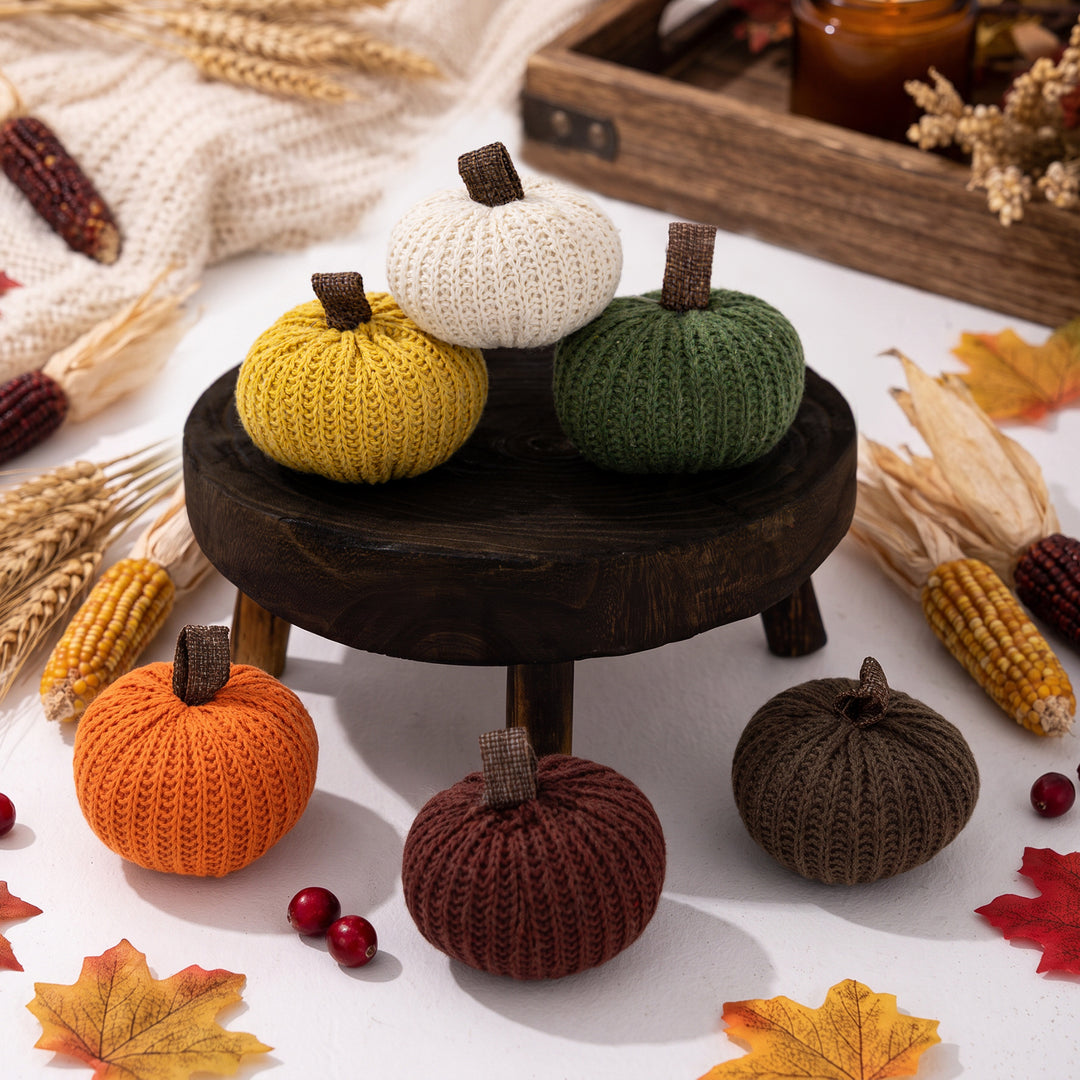 Knitted decorative pumpkin set handcrafted autumn table decor