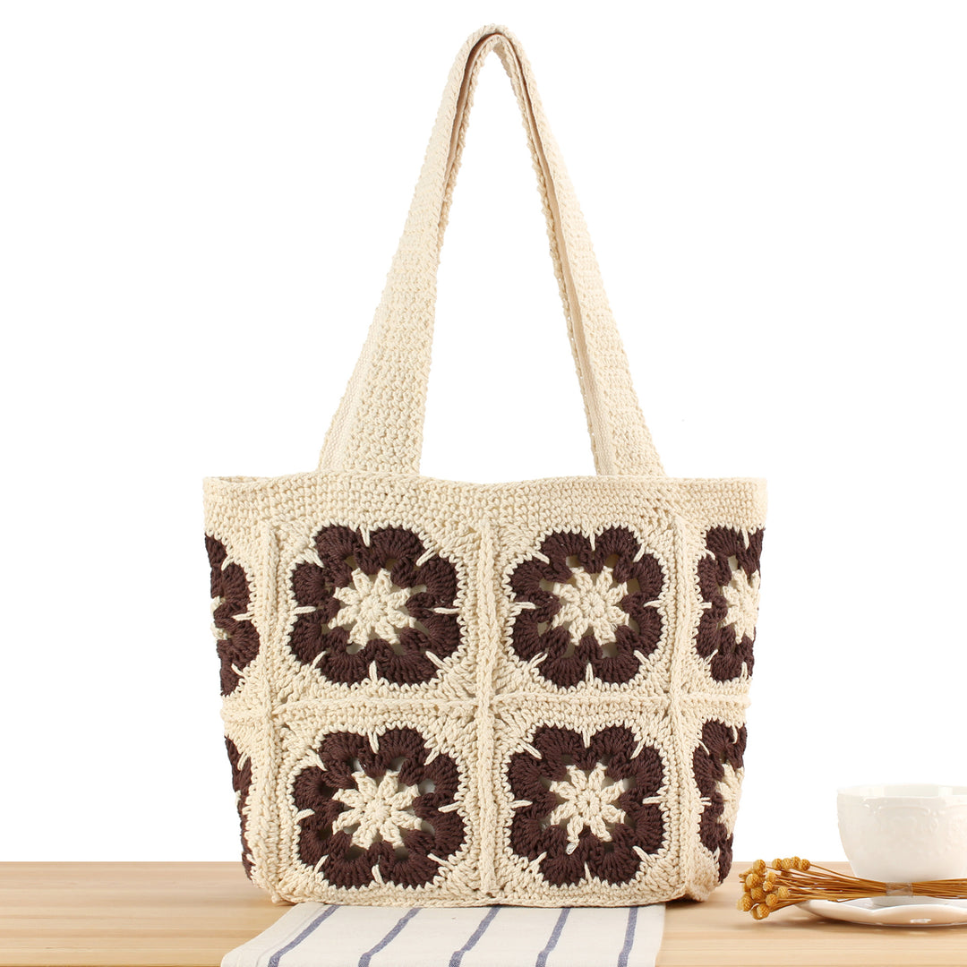 Hand-knotted shopping bag with floral design Kalsten