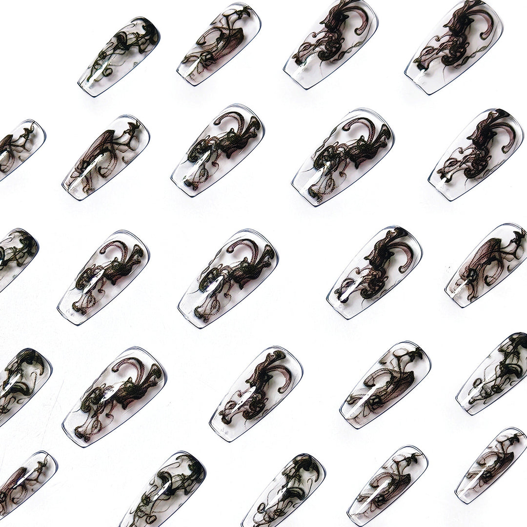 Artificial nails with modern transparent marble effect Kalsten