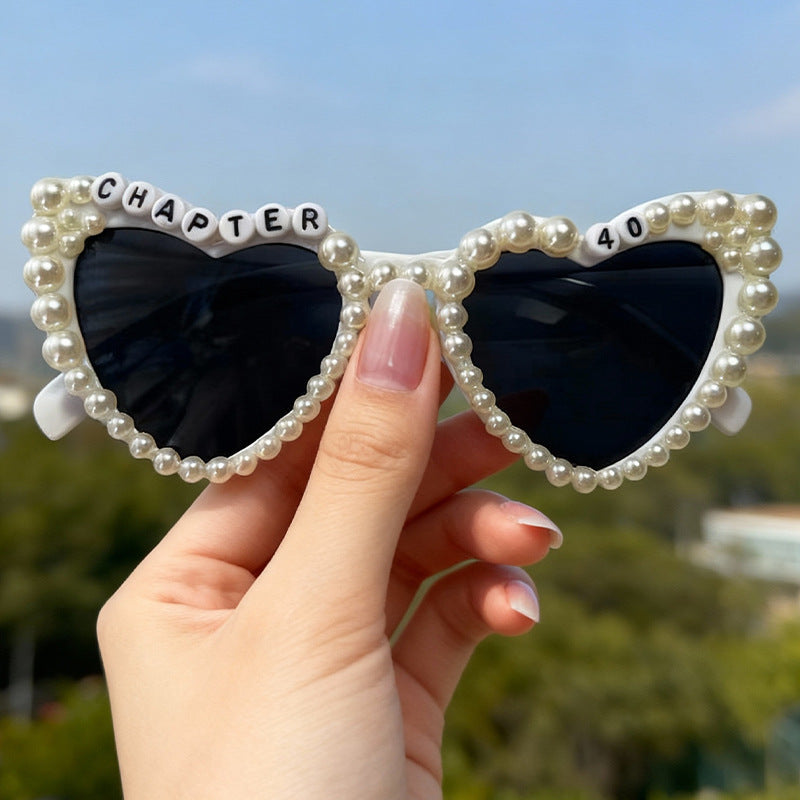 Pearl-Accented Heart-Shaped Sunglasses Kalsten