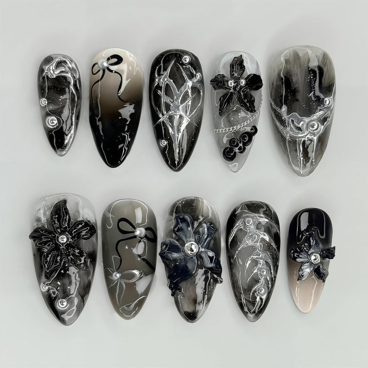 Elegant acrylic nail set with complex designs Kalsten