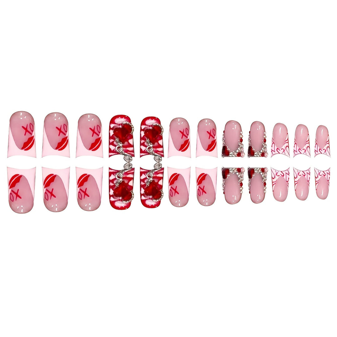 Romantic Heart-Themed Press-On Nail Art Set Kalsten