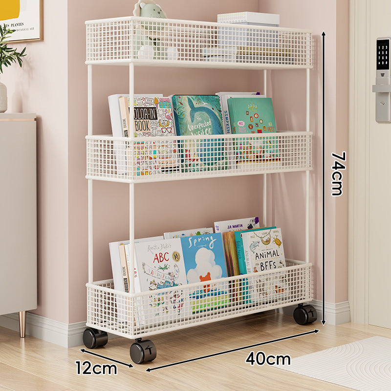 Freestanding Four‑Tier Metal Mesh Book and Display Shelf Rack