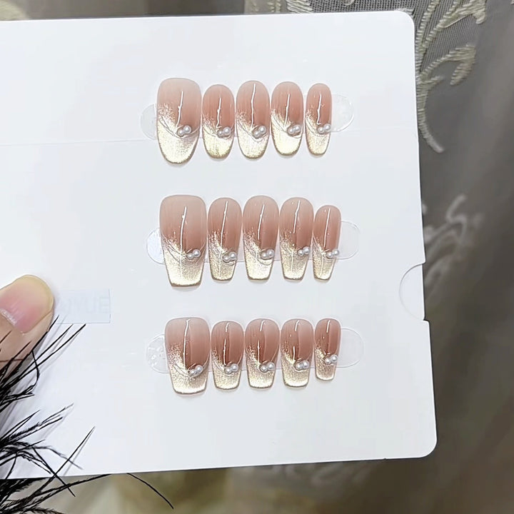 Elegant Press-On Nail Set with Pearls Kalsten