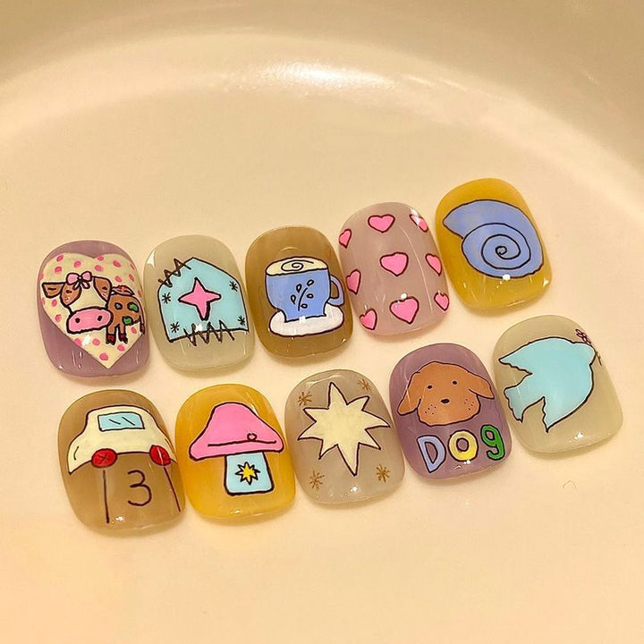 Artistic Cat-Themed Press-On Nail Art Set Kalsten