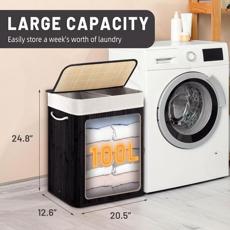Large laundry basket with two compartments and removable lid Kalsten