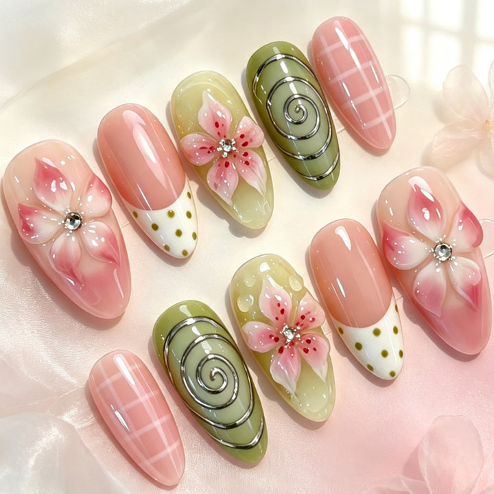 Artificial Nails in Floral Flower Design Kalsten