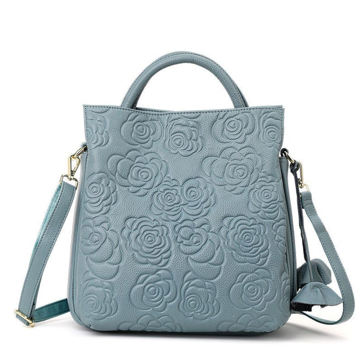 Embossed Floral Leather Tote Bag with Detachable Strap