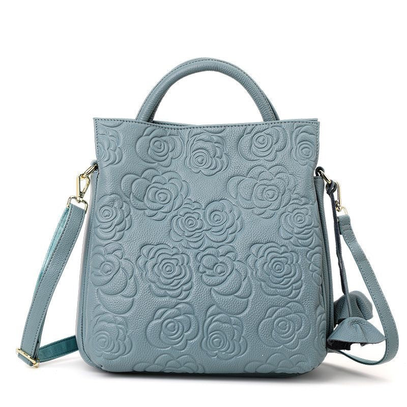 Embossed Floral Vegan Leather Top-Handle Tote with Detachable Crossbody Strap