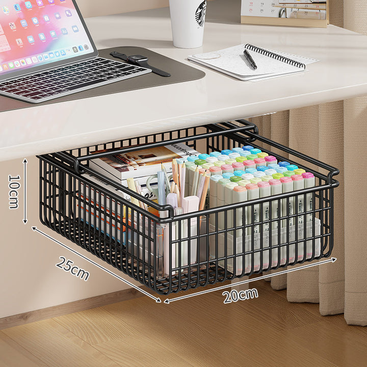Under-Desk Pull-Out Sliding Mesh Storage Basket Drawer with Soft-Glide Rails