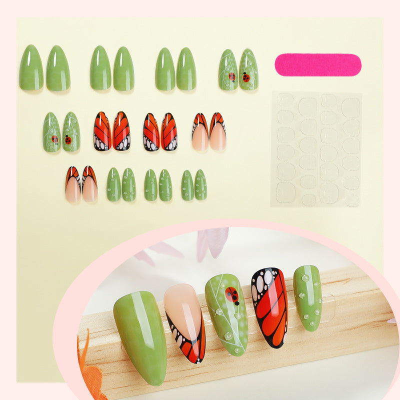 Artistic Press-On Nail Set with Butterfly and Floral Designs kalsten