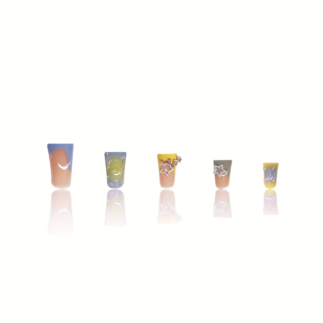 Creative Press-On Nail Art Set with Star and Drip Design Kalsten
