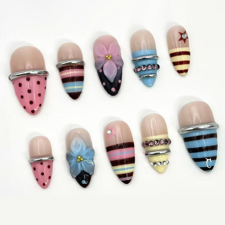 Artificial nail set with creative and playful motifs Kalsten