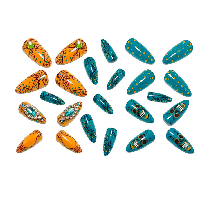 Artificial artificial nails with skull design and glitter embellishments Kalsten