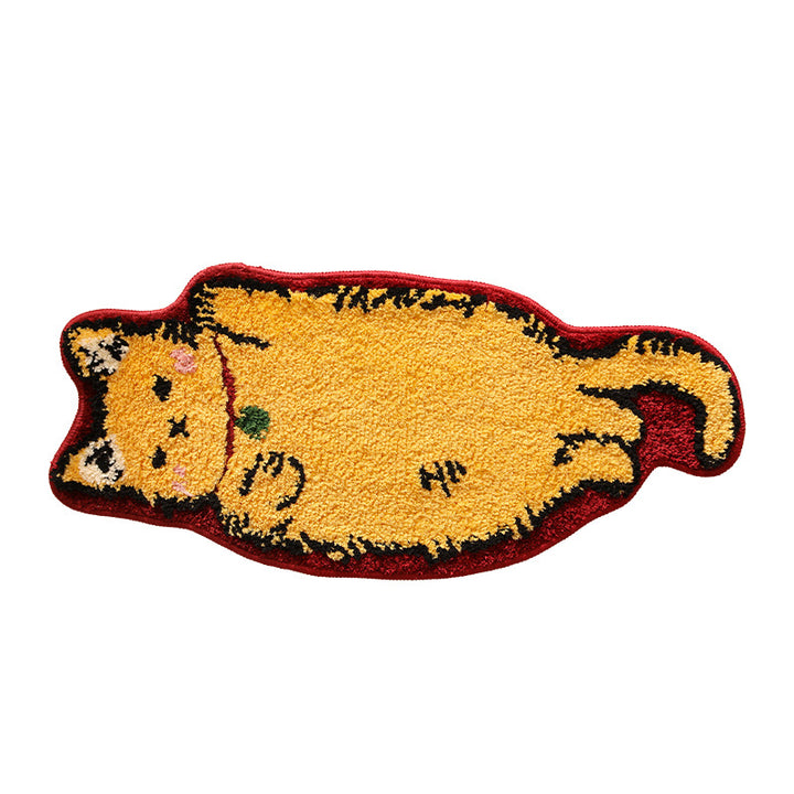Cat-shaped doormat with tufted chenille surface and non-slip underside Kalsten
