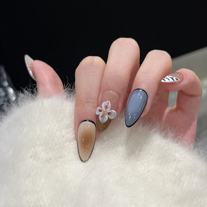 Artistic Stiletto Press-On Nail Set with Floral Accent Kalsten