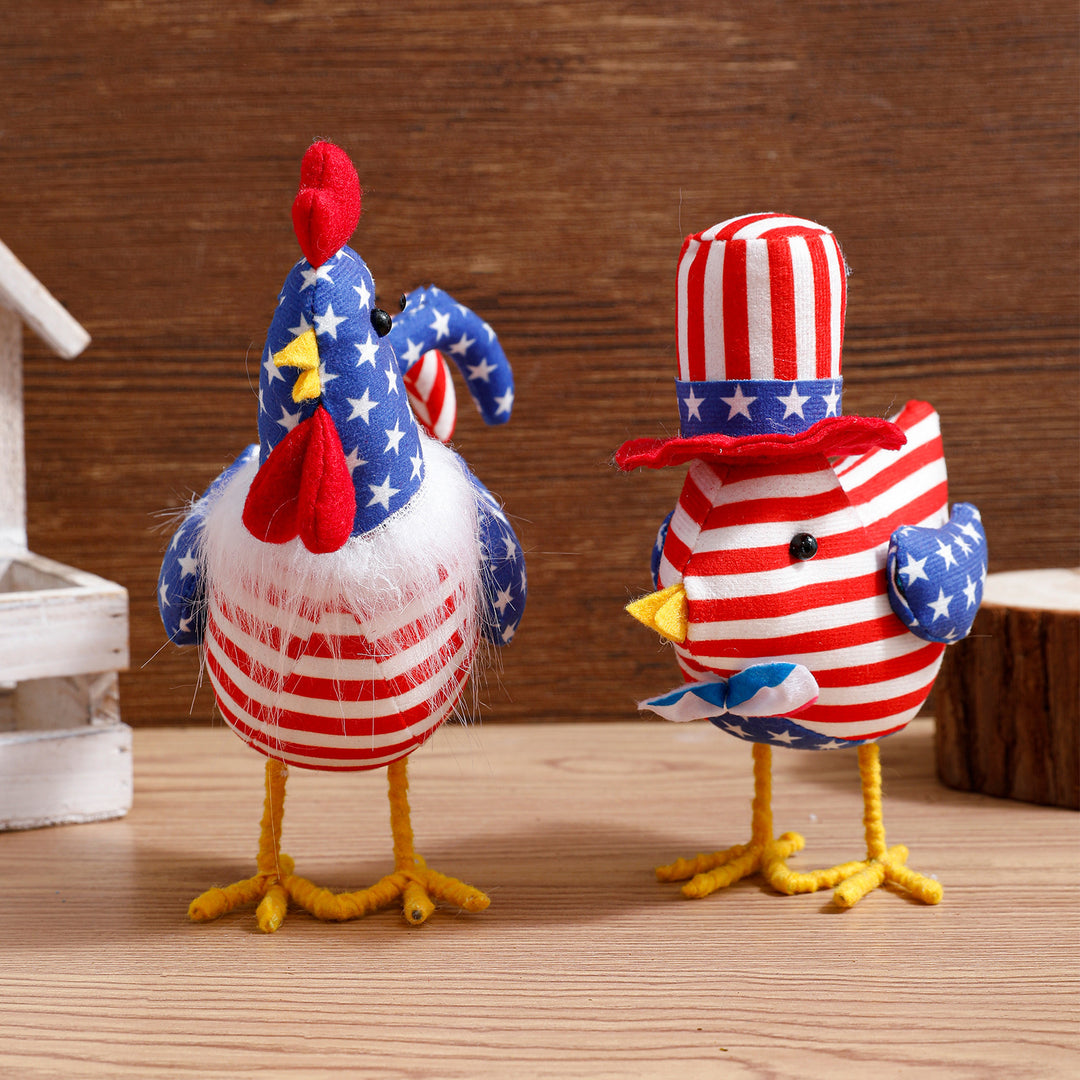 Unisex standing fabric figure rooster with padded stuffing and star stripe pattern Kalsten